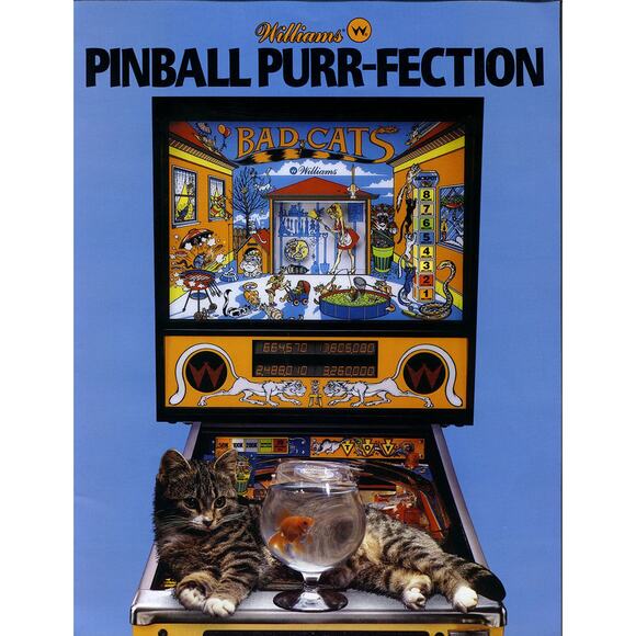 Bad Cats Pinball FLYER 1989 Original Unused Kitten Calico Cat Vintage Retro Art - Picture 2 of 4
